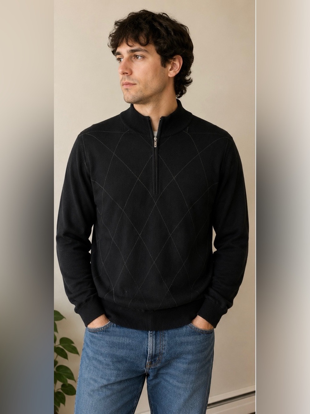 Ashworth Black Argyle Crewneck Sweater